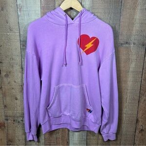 Aviator Nation Purple Heart Lightning Hoodie Oversized Pullover Sweatshirt Small